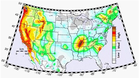 美国地震风险地图