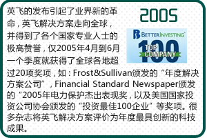 Frost&Sullivan颁发的年度解决方案公司，美国国家投资公司协会颁发的投资最佳100企业等奖项
